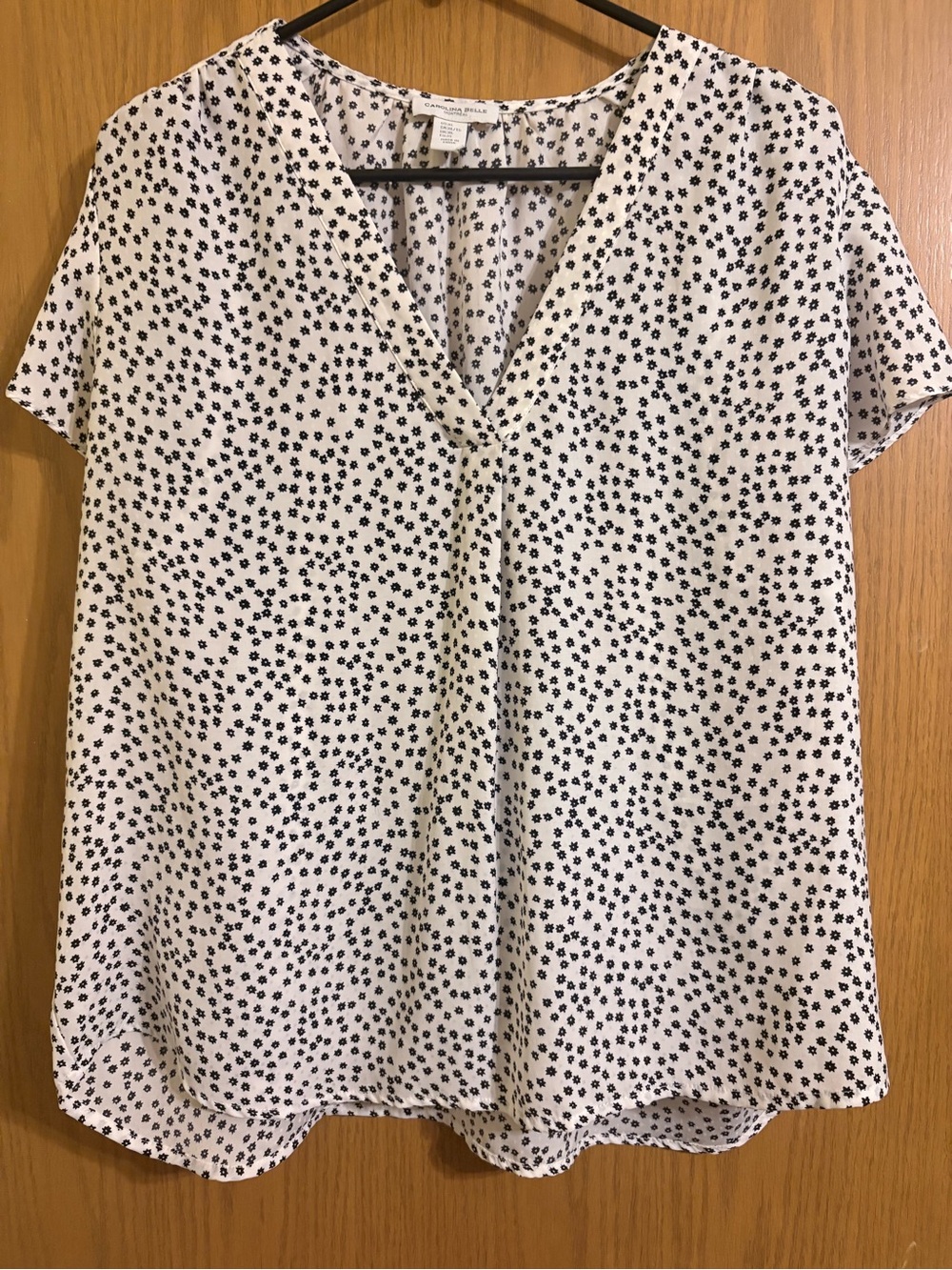 Carolina Belle White Short-Sleeve V-Neck Polka Floral Blouse